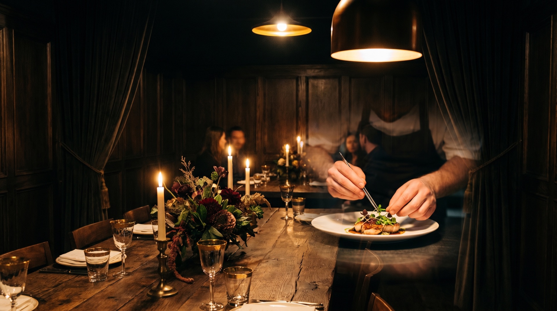 A candlelit private dining table at an UNRVLD corporate evening